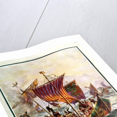 Alfred's galleys attacking the Viking Dragon ships, 897 AD by Henry A. Payne