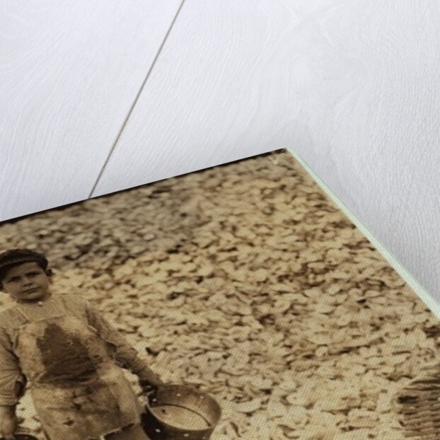 5 year old migrant shrimp-picker Manuel in front of a pile of oyster shells by Lewis Wickes Hine
