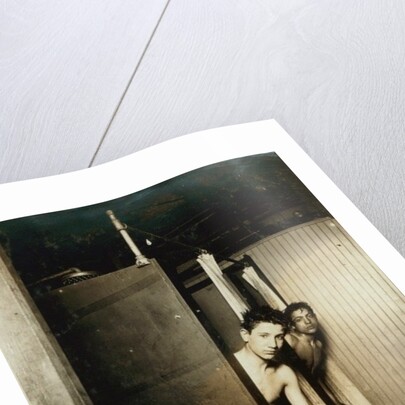 Telegraph boys using shower baths, Postal Tel. Co., Broadway, New York, 1910 by Lewis Wickes Hine
