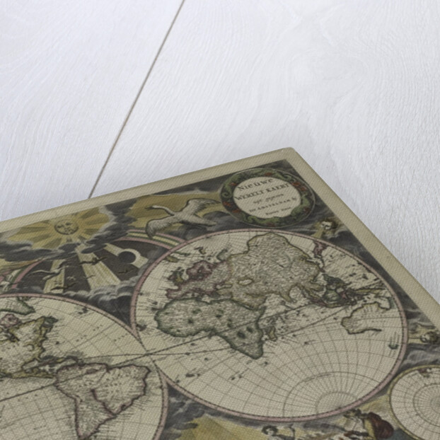 Double-hemisphere world map from Goos's Sea Atlas of the Water World, 1672 by Pieter Goos
