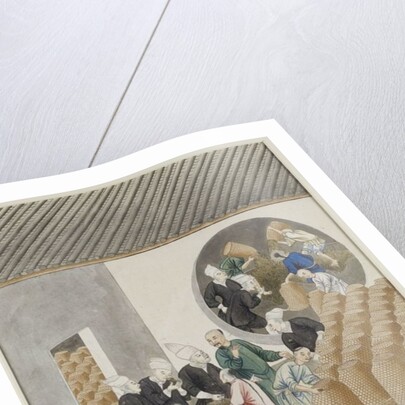 Turbanned Dutch VOC merchants smell tea for quality in a Canton tea warehouse, c.1770 by School Chinese