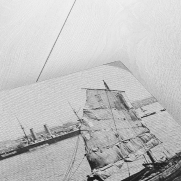 Chinese junk and British battleship in the harbour at Hong Kong, 1902 by Carlton Harlow Graves