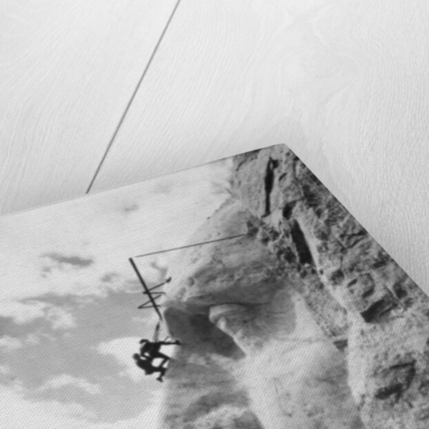 Gutzon Borglum inspecting work on Washington at Mount Rushmore, 1932 by American Photographer