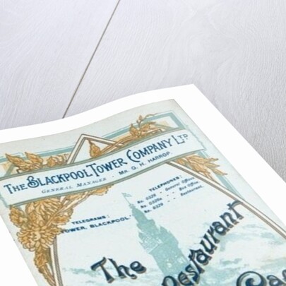 Menu for lunch at Blackpool Tower Restaurant, 1900 by Anonymous