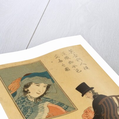 English merchant sorting fabrics for trade in Yokohama, 1861 by Utagawa Sadahide