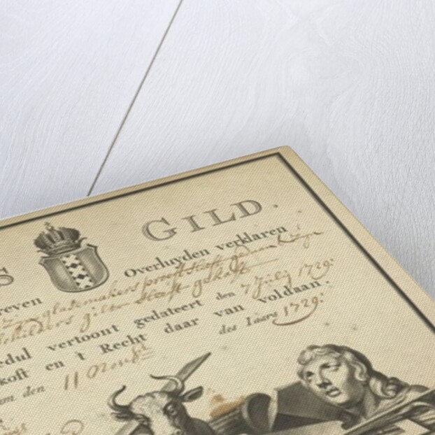 Receipt from the Guild of Saint Luke in Amsterdam to the glazier James Cip, 1729 by Dutch School