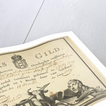 Receipt from the Guild of Saint Luke in Amsterdam to the glazier James Cip, 1729 by Dutch School
