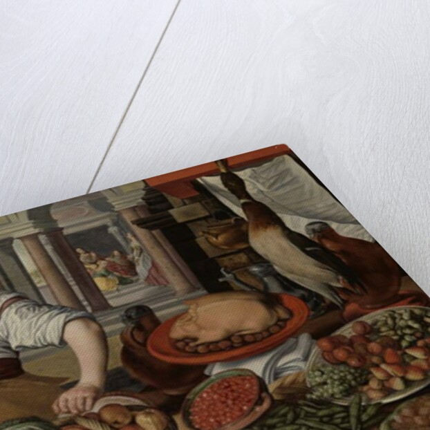 Kitchen Scene, with Jesus in the House of Martha and Mary in the background, 1569 by Joachim Beuckelaer or Bueckelaer