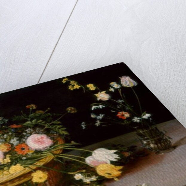 Flowers in a Basket and a Vase, 1615 by Jan the Elder Brueghel