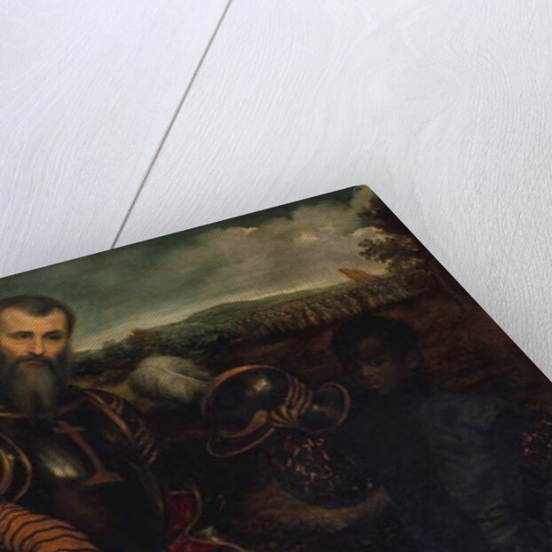 Portrait of a Man in Armor with Two Pages by Paris Bordone