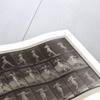 Plate Number 175. Crossing brook on step-stones with fishing-pole and can, 1887 by Eadweard Muybridge