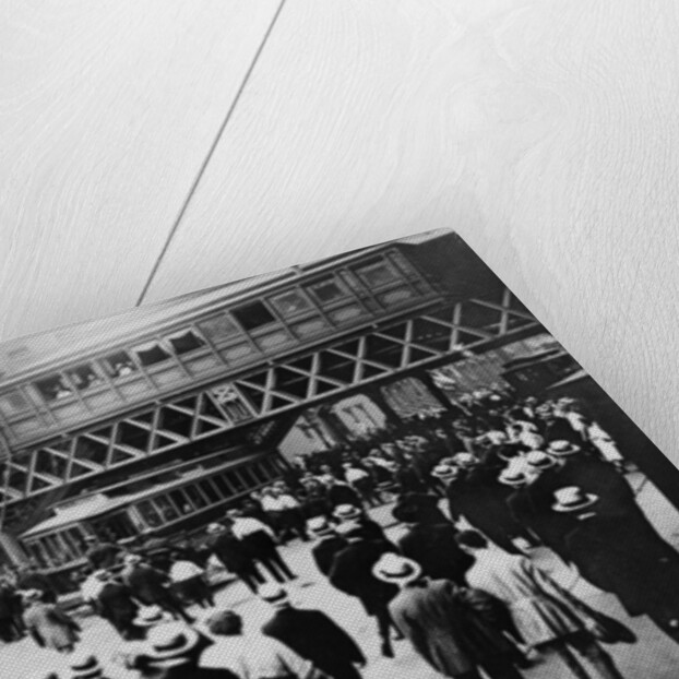 Strikes, street railways, New York. Stopped car on 86th St. and 6th Ave., 1916 by American Photographer