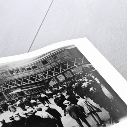 Strikes, street railways, New York. Stopped car on 86th St. and 6th Ave., 1916 by American Photographer