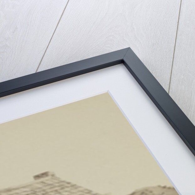 A group of soldiers, and two young men, one an African American, stand outside of log cabin quarters by American Photographer