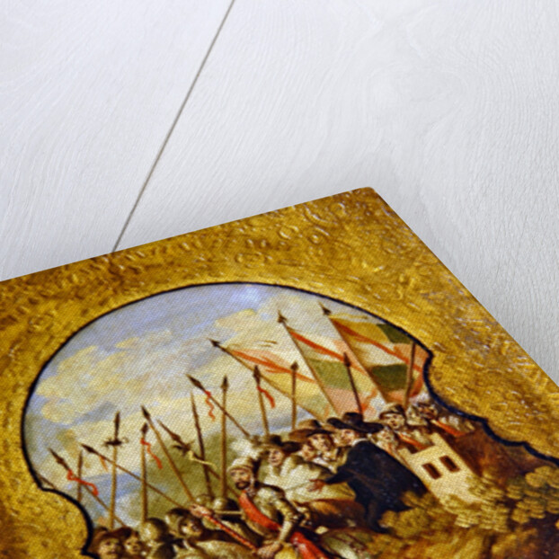 The arrival of the Spanish, lead by Cortez, in the plateau of Mexico City by Spanish School