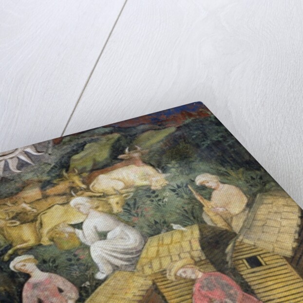 Mountain pastures. Milking the cows and cheese making by Italian School