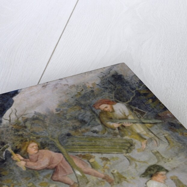 Lumberjacks at work. Felling trees in the forest by Italian School