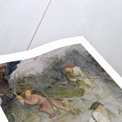 Lumberjacks at work. Felling trees in the forest by Italian School