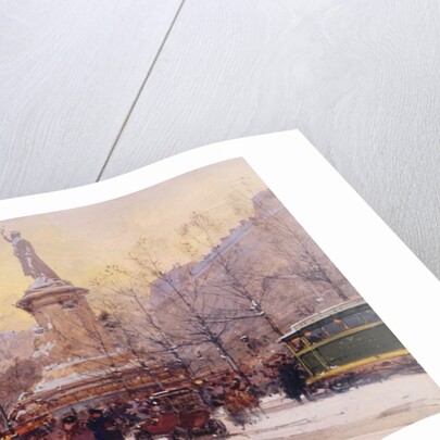 Winter Paris street scene by Eugene Galien-Laloue