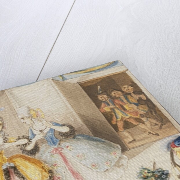 Fiordiligi and Dorabella watched from the doorway by Don Alfonso, Ferrando and Guglielmo by Johann Peter Lyser