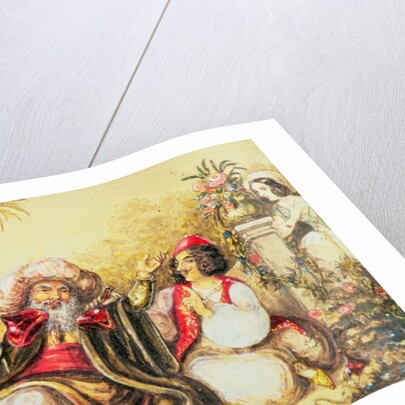 Pedrillo plying Osmin with drink, while Blonda waits in the background by Austrian School