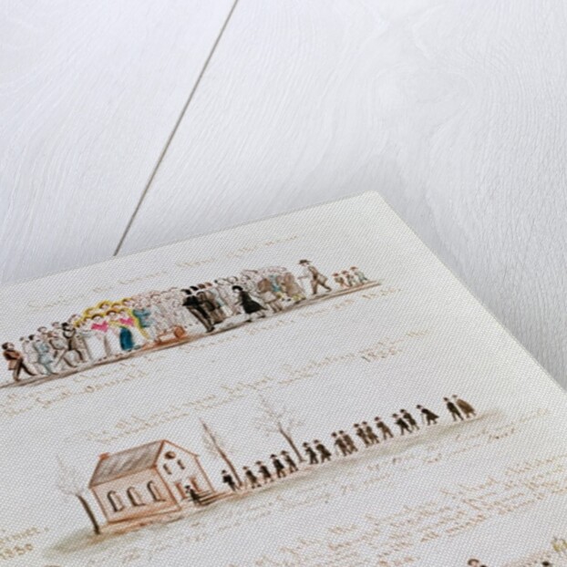 Three sketches depicting religious scenes in America by Lewis Miller