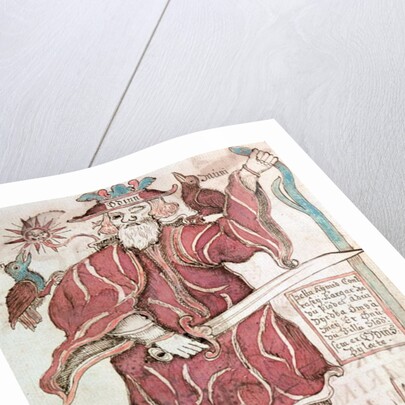 Odin, with his two crows, Hugin and Munin by Icelandic School