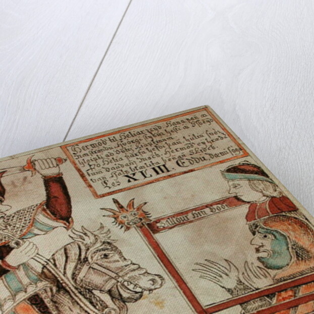 Hermod astride Sleipnir, his father's famous eight-legged charger, at the barred gates of the Kingdom of Hel by Icelandic School