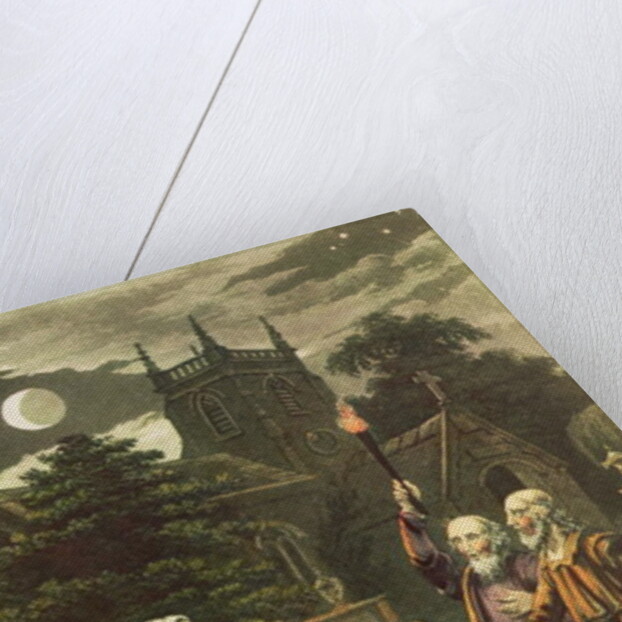 Edward Kelly a magician, and his partner the mathematician and astrologer, John Dee raising a ghost by English School