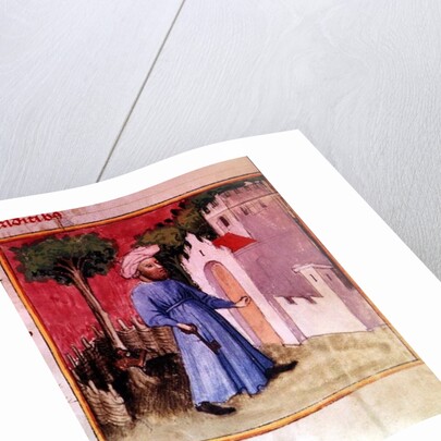 Allegorical illustration showing an Arab unlocking the gate of Knowledge, reputedly written and illuminated by Nicolas Flamel by Anonymous