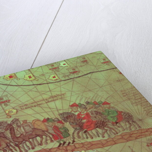 Catalan Atlas, detail showing the family of Marco Polo travelling by camel caravan by Spanish School