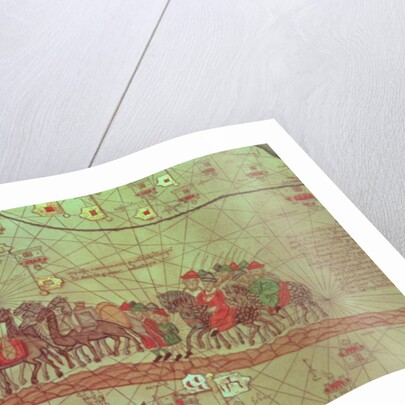 Catalan Atlas, detail showing the family of Marco Polo travelling by camel caravan by Spanish School