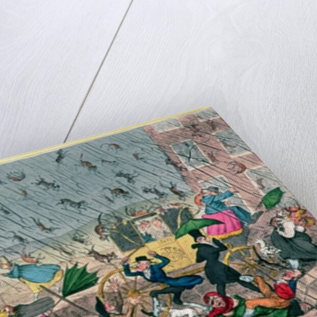 Very Unpleasant Weather, or the Old Saying verified 'Raining Cats, Dogs and Pitchforks!', pub. by G. Humphrey, 1820 by George Cruikshank