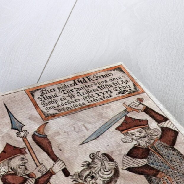 The Norse god Tyr losing his hand to the bound wolf, Fenrir by Icelandic School