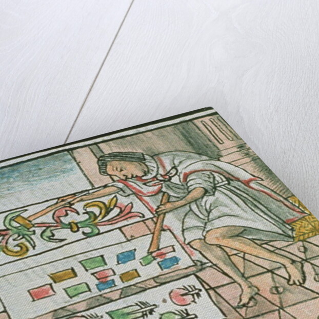 Book IX Aztec feather artisan designing and cutting patterns by Spanish School