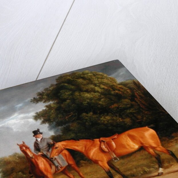 A Groom Mounted on a Chestnut Hunter, He Holds a Bay Hunter by the Reins by Jacques-Laurent Agasse