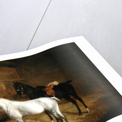 A Grey Pony and a Black Charger in a Stable by Jacques-Laurent Agasse