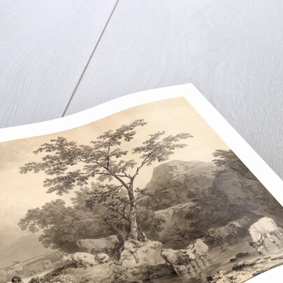 Figures by a stream with cattle watering by Philip James de Loutherbourg