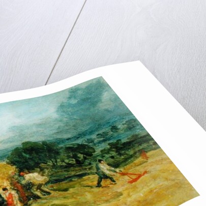 A Harvest Scene with Workers loading Hay on to a Farm Wagon by James Ward