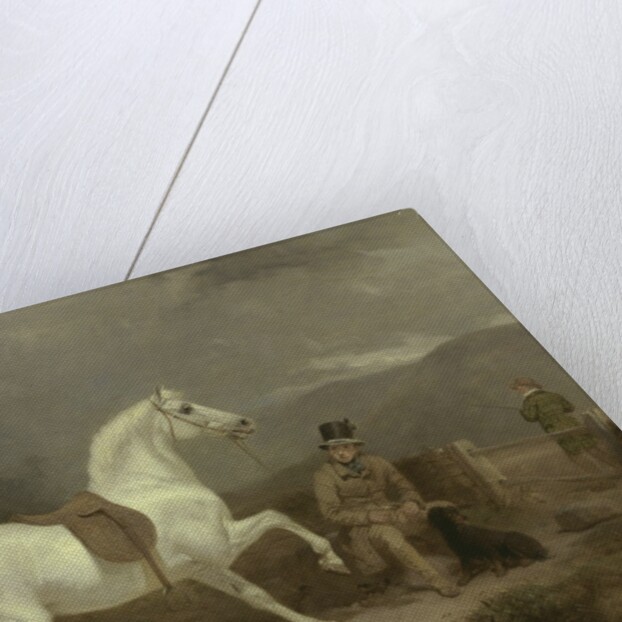 Mr. Johnstone King's Grey Shooting Pony Waiting with a Groom on a Scottish Moor, 1835 by Thomas Woodward