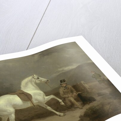 Mr. Johnstone King's Grey Shooting Pony Waiting with a Groom on a Scottish Moor, 1835 by Thomas Woodward
