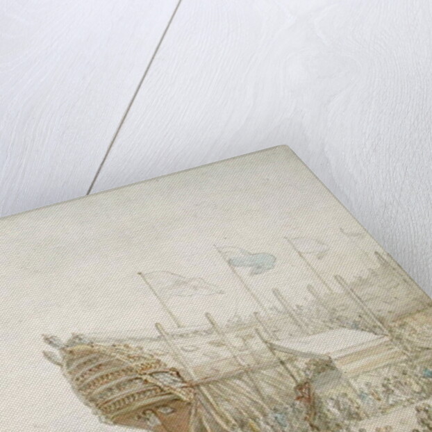 The Launching of H.M.S. 'Hibernia' at Devonport, c.1804 by Thomas Rowlandson