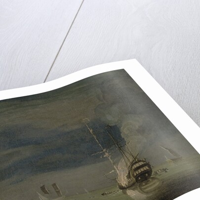 A Two-Decker on Fire at Night off a Fort, c.1740 by Charles Brooking