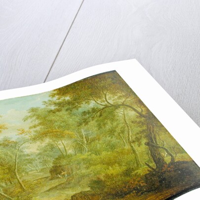 A Wooded Landscape with a Stream and a Fisherman by Thomas Smith of Derby