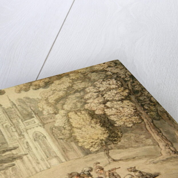 A college green with a group of damsels and young gentlemen in the foreground, c.1810-15 by Thomas Rowlandson