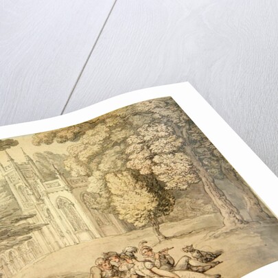 A college green with a group of damsels and young gentlemen in the foreground, c.1810-15 by Thomas Rowlandson