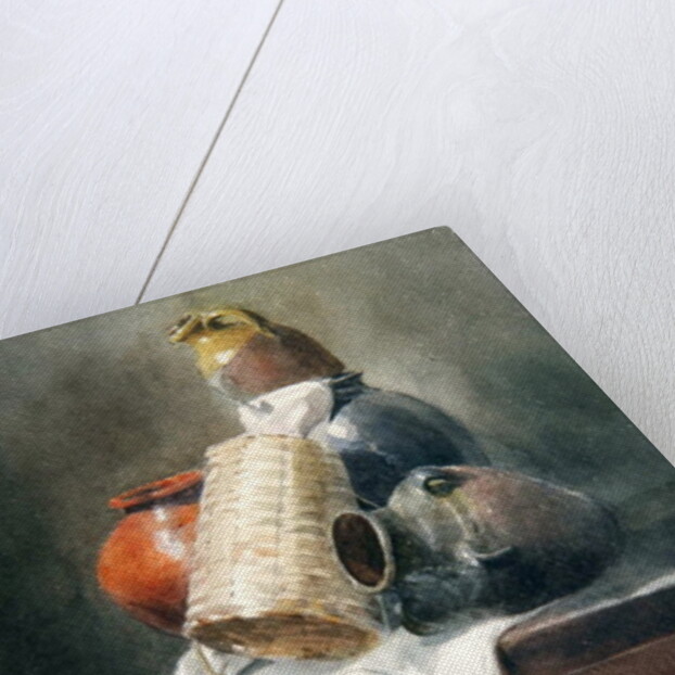 Still Life: Pots, Basket and Cloth on a Chest by Peter de Wint