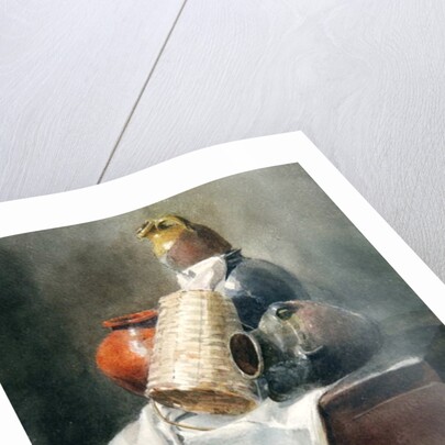 Still Life: Pots, Basket and Cloth on a Chest by Peter de Wint