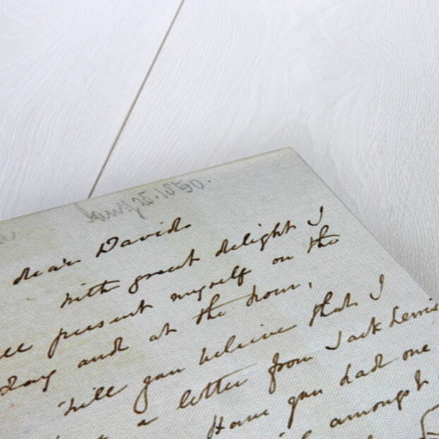 Sketch of a bearded man in profile in a letter to David Roberts by Daniel Maclise