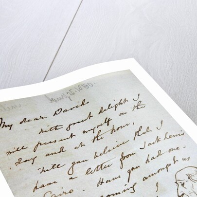 Sketch of a bearded man in profile in a letter to David Roberts by Daniel Maclise